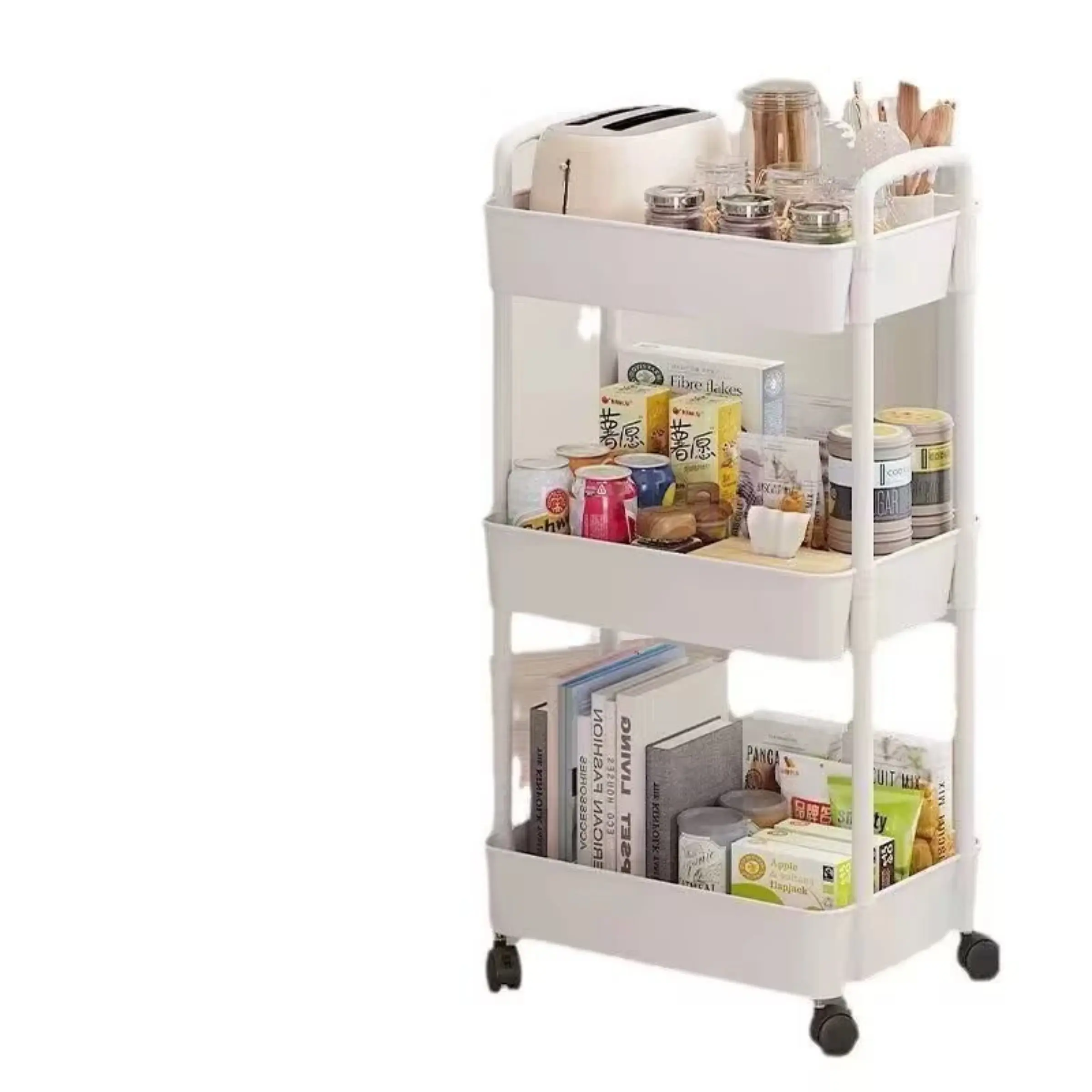 Three-Tier Mobile Storage Cart with Wheels, Easy Assembly Plastic Organizer, Space-Saving Modern Furniture for Bathroom, Kitchen, RV, Office, Workshop, Bathroom Storage Rack