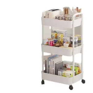 Three-Tier Mobile Storage Cart with Wheels, Easy Assembly Plastic Organizer, Space-Saving Modern Furniture for Bathroom, Kitchen, RV, Office, Workshop