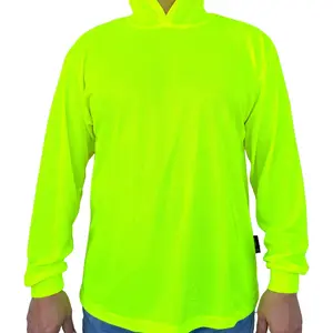 Hoodie Yellow High Visibility Shirt / Air Cooling Flow w/ UV Protection Fabric Menswear