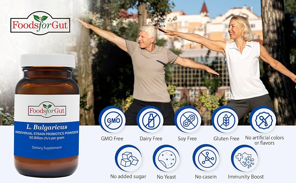 Foods For Gut Lactobacillus Bulgaricus Probiotic Powder 50 Billion cfu's | Made in USA | No Additives | Direct from Manufacturer | No Third-Party Storage | Immune Support | L. Bulgaricus