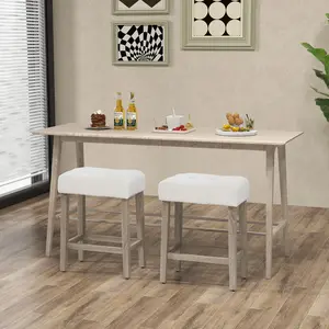 COSTWAY - Modern Counter Height Bar Stools Set of 2 with Rubber Wood Legs-White and Gray
