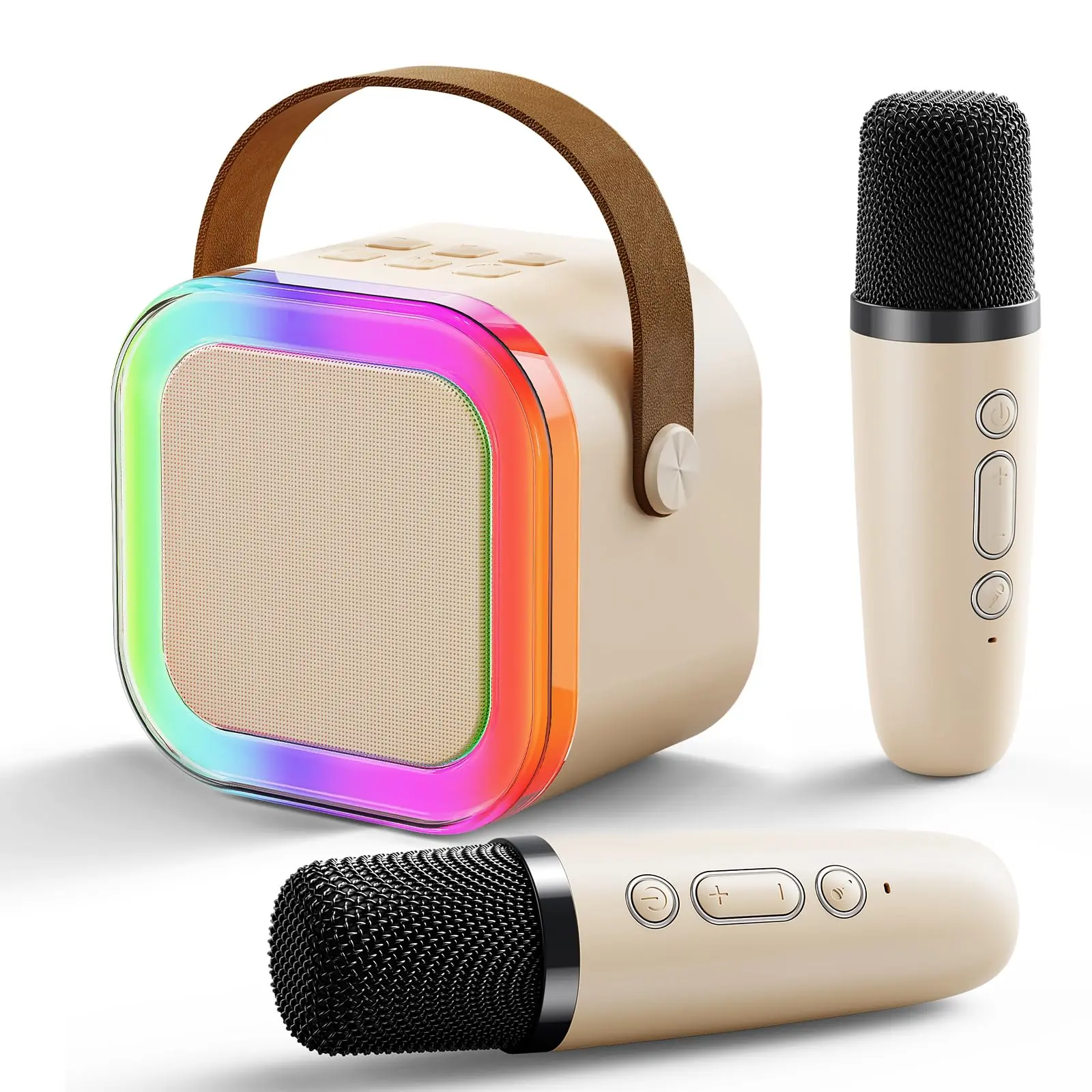 Wireless Karaoke Speaker with 2 Wireless Microphones, Rechargeable HiFi Stereo Sound KTV Speaker System Bluetooth Portable