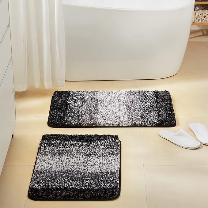 3PCS Soft Gradient Cashmere-like Bathroom Mat Set, Ultra-fine Fiber Super Water Absorbent Shower Rug, Non-slip U-Shaped Toilet Mat, Quick Dry Machine Washable