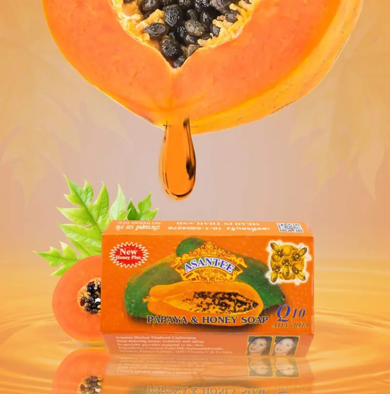 Asantee Papaya & Honey Thai Herbal Lightening Soap – 125g X 6 Bars – Scented Papaya
