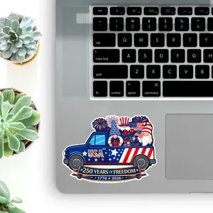 USA Celebration Truck 250 Years Vinyl Sticker, Gnome Fireworks Independence Day Design, American Party Decal for Laptop Water Bottle