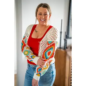 Embroidered Sleeve Cropped Cardigan with Front Tie