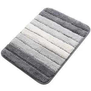 PiccoCasa Microfiber Striped Bathroom Rugs, Shaggy Soft Thick and Absorbent Bath Mat, Bath Mats for Bathroom Floor Tub Non Slip, Machine Washable Dry Bath Rug Runner