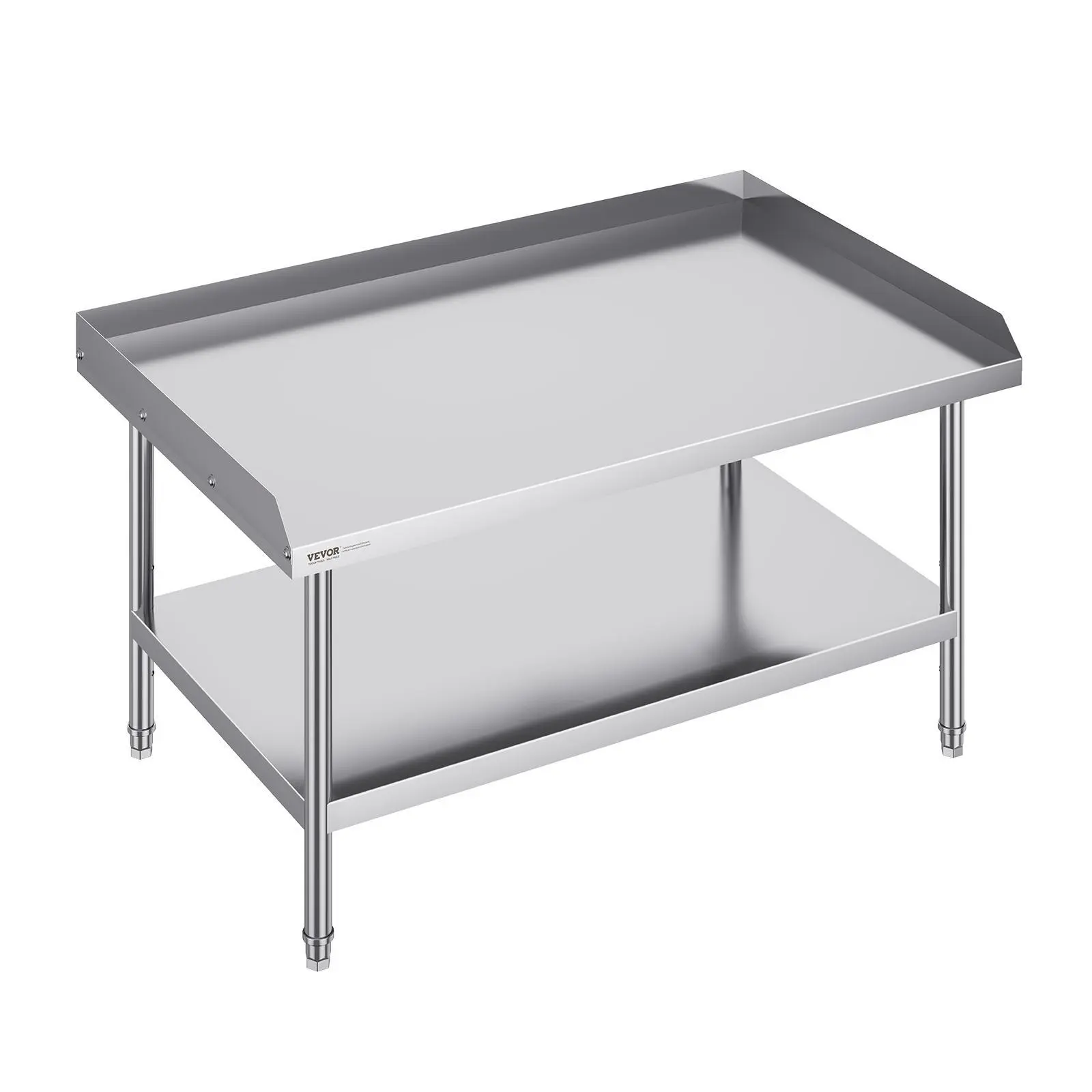 【SummerFinds】VEVOR Sturdy Stainless Steel Kitchen Prep Table, 30x48x26in Smooth Multifunctional Table with 3-Sided Backsplash, Adjustable Height, Shelf for Commercial Use, Kneading Dough