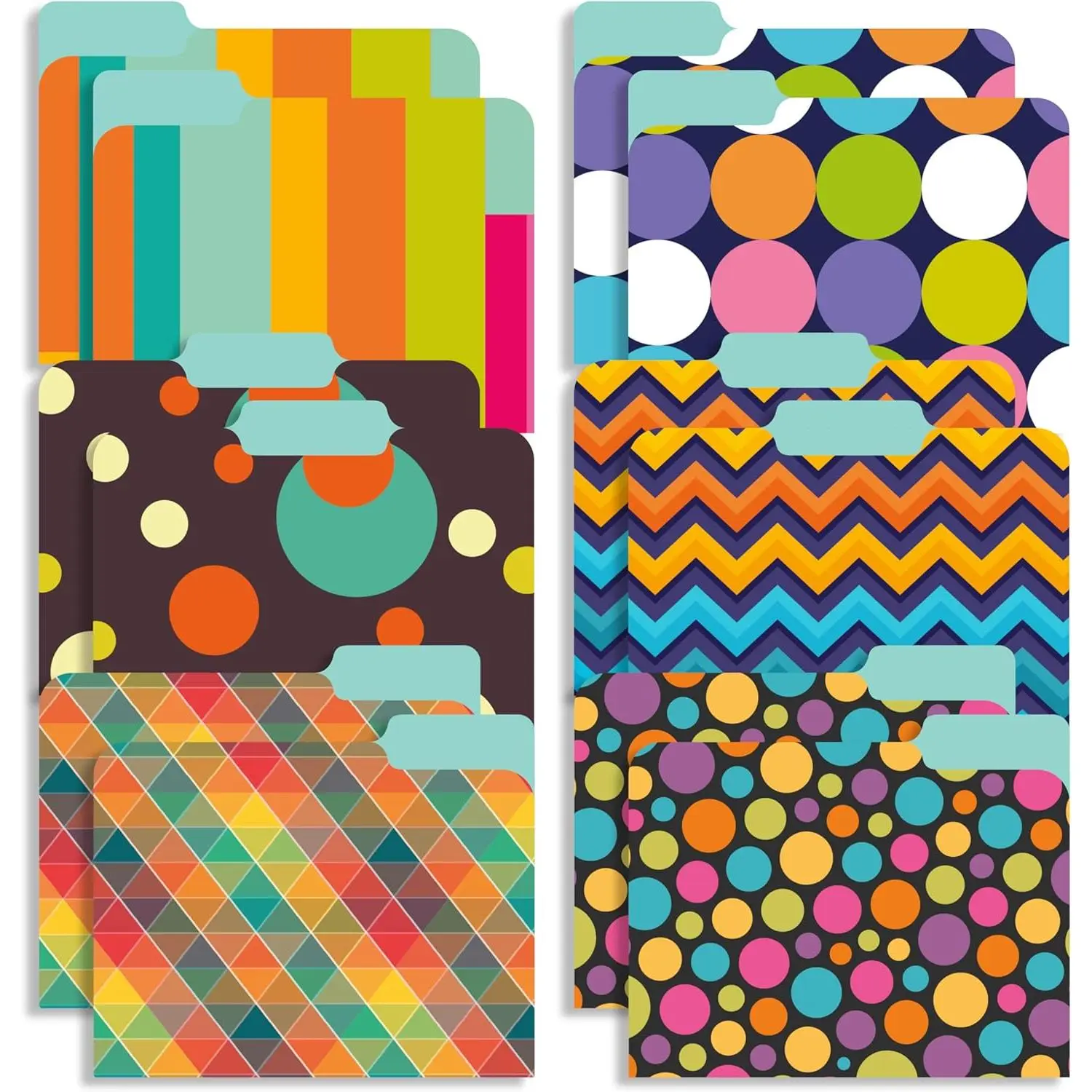 - 12 Pack Decorative 1/3 Cut Tab File Folders with Patterns Designs, Heavyweight, Letter Size (9.5" x 11.5") Laminated, Fashion Folders, for Home or Office.