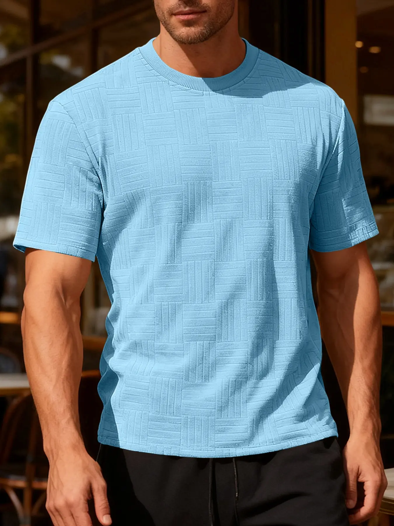 1 piece men's summer short-sleeved Fitted, Plain Textured Soft leisure Casual home travel special, Breathable jacquard knitted fabric, a variety of colors to choose Menswear Shirt