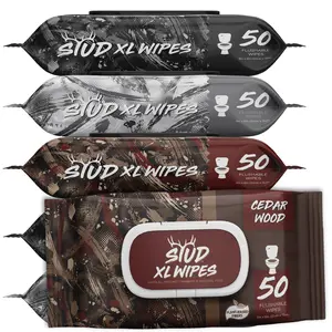 Stud XL Wipes 6 Pack of 50 Whiskey Cedarwood Charcoal Scented Flushable Hypoallergenic Paraben Alcohol Free Men's Wipes Total 300 Biodegradable