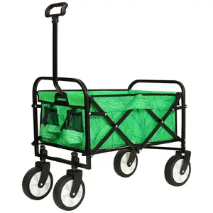 Minimeetall Colorful Collapsible Wagon – Green Line, 225lbs with Strapping System for Camping, Gardening