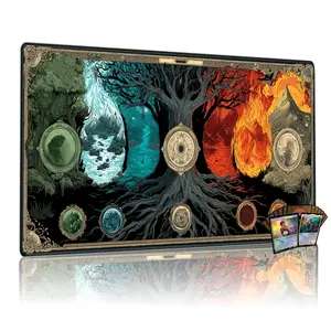 Four Elements World Tree Game Mat, Epic Magic Tabletop Gaming Accessory, Anti-Slip Durable Mtg Playmat, Element Duel Theme Event Pad