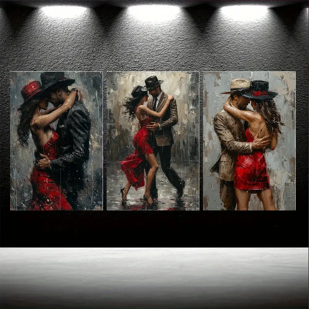3pcs/set Frameless Vintage Tango Dance Canvas Wall Art Collection, Modern Contemporary Art Works, Romantic Couple Dance Painting, Love Classical Art Decor, Modern Home Decor, Artistic
