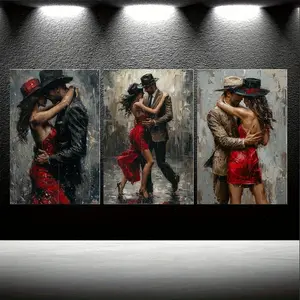 3pcs/set Frameless Vintage Tango Dance Canvas Wall Art Collection, Modern Contemporary Art Works, Romantic Couple Dance Painting, Love Classical Art Decor, Modern Home Decor, Artistic