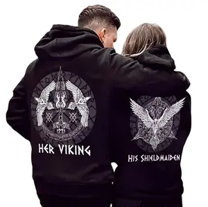 Matching Viking Couple Hoodie Her Viking His Shield Maiden Couple Matching Hoodies Pullover for Women for Men Unisex, Perfect Gift Anniversary Clothes