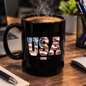 USA 1776 Mug, Vintage American Flag Coffee Mug, Patriotic 4th of July Cup, Retro USA Graphic Mug.