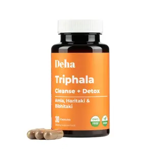 Deha Triphala Veggie Capsules Digestive Support with Amla, Haritaki & Bibhitaki Supports Gut Cleanse & Detox Bloating Non-GMO, Vegan (30 Count)