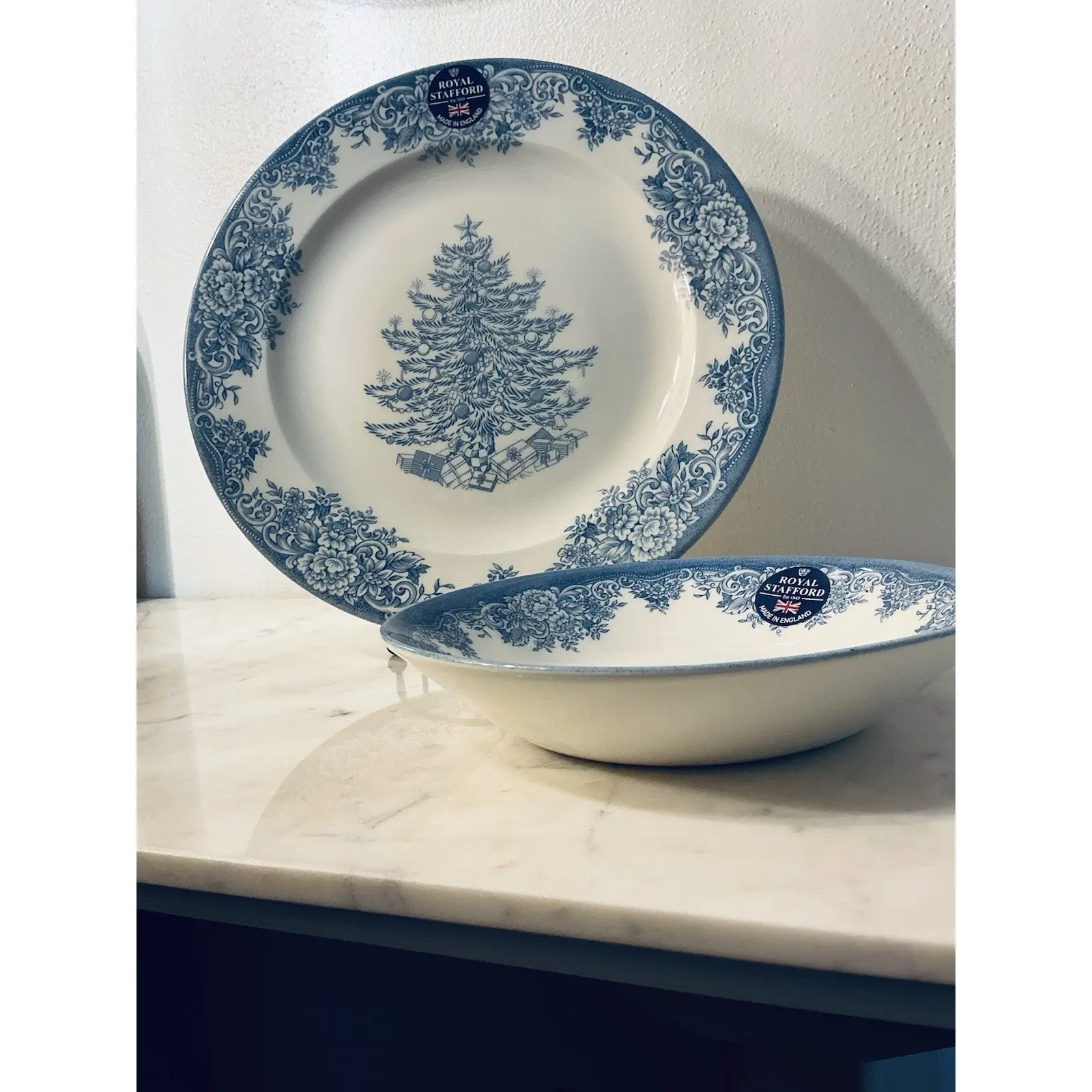 New Royal Stafford Christmas Tree Blue Dinner Plate 11”