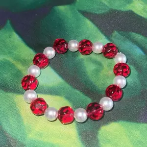 Handmade Red and White Beaded Bracelet