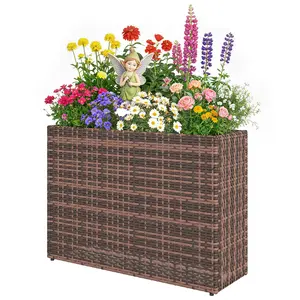 Tall Rectangular Planter with Removable Liner Holes PE Wicker Large Box for Indoor Outdoor Plants Brown 22.8" Height 11.9 Gal Capacity