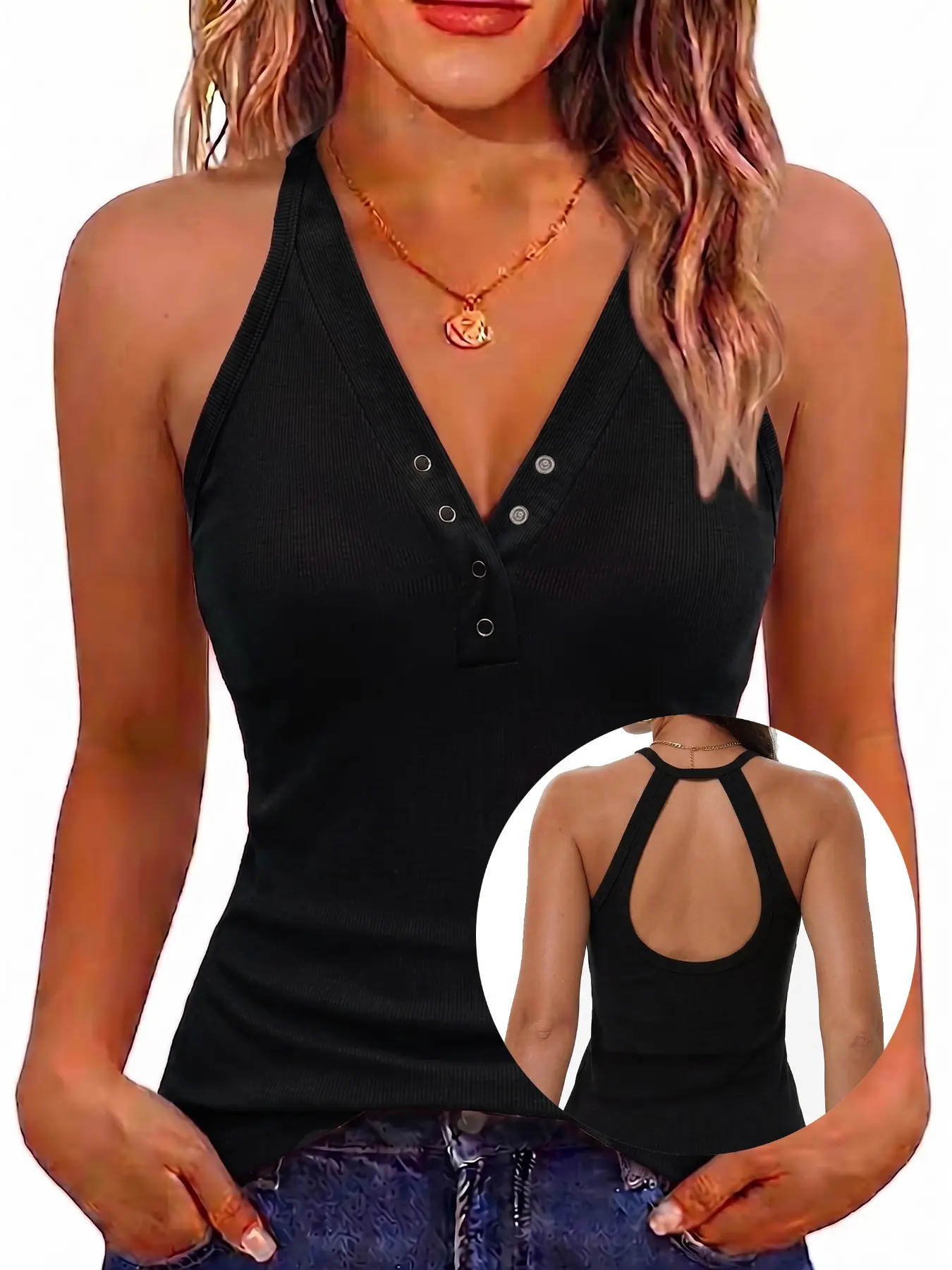 Women's Sleeveless Sexy V-Neck Top, Summer Essential Womenswear Casual Fitted Tank, Tight-Fitting Strapless Shirt, New 2026 Model, All Seasons Wear Piece