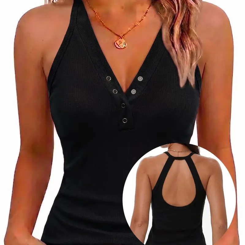 Women's Sleeveless Sexy V-Neck Top, Summer Casual Fitted Tank Top, New 2026 Model, All Seasons Wear, Sleeveless Tank Tops
