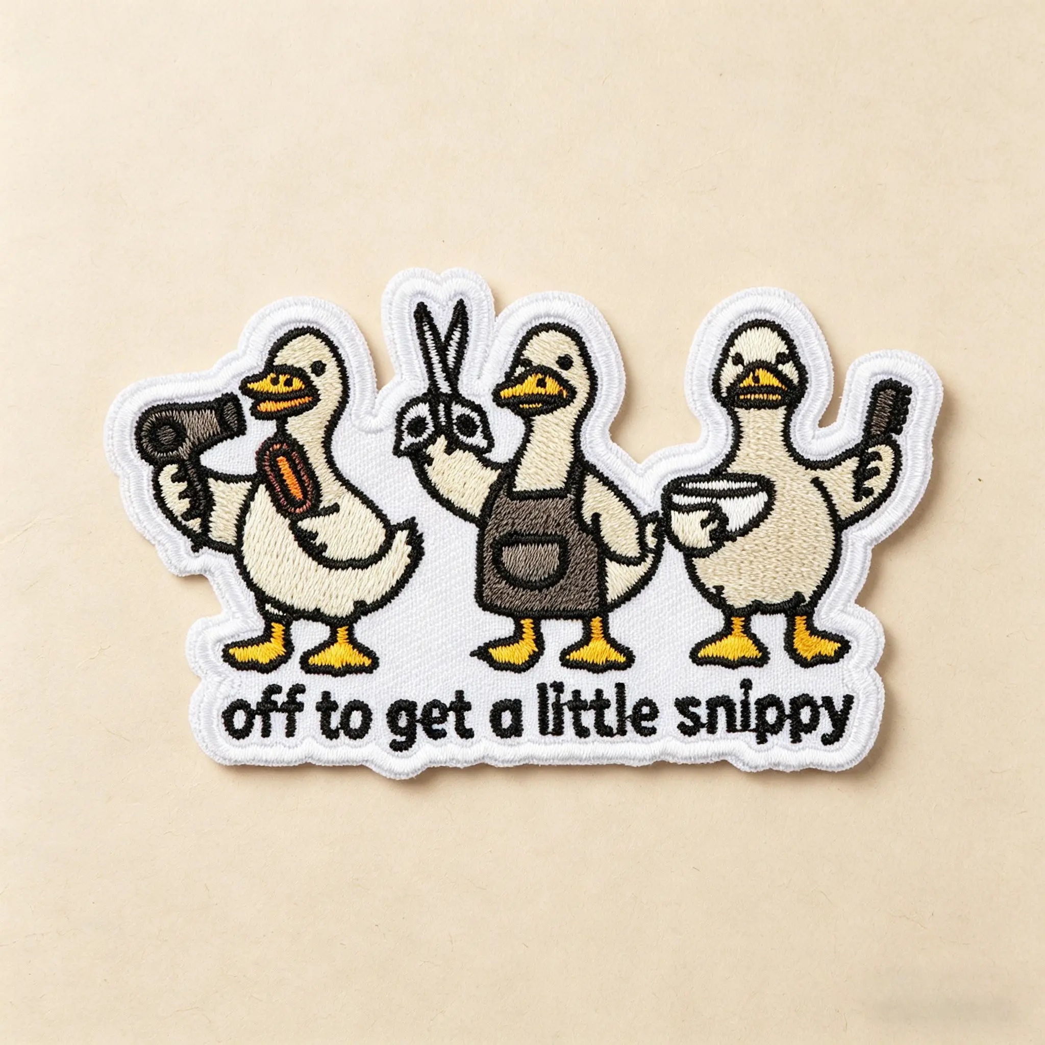 Off to Get a Little Snippy Embroidered Patch, Hand Embroidered Fun Duck Fabric Patch, Heat Transfer Adhesive, Embroidery Patches, for Clothes Jackets Hats Accessories