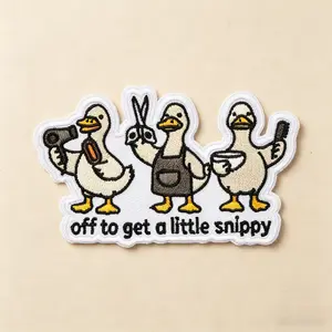 Off to Get a Little Snippy Embroidered Patch, Hand Embroidered Fun Duck Fabric Patch, Heat Transfer Adhesive, for Clothes Jackets Hats Accessories