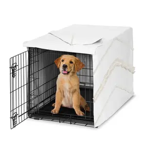 Sweet Jojo Designs 36in. Medium Dog Crate Cover (Bohemian Boho Chic) Pet Cage, Kennel Covers (Farmhouse, Elegant, Modern, Designer, Minimalist, Classic, Macrame, Tuft, Trim, Solid Ivory Cotton Fringe)