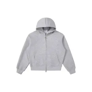 600 GSM Heather Grey Zip-Up Hoodie for Casual Wear Fitted Sweatshirts