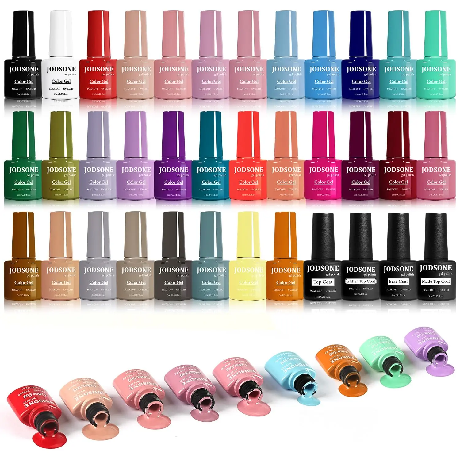 JODSONE 36PCS Multi-Pack 32-Color Smooth Gel Nail Polish Set - No Wipe Base & Top Coat, Matte & Glitter Finishes, Professional Salon-Grade Cosmetic Nail Supplies, Flawless Manicure Care Gift Kit, Birthday, Natural