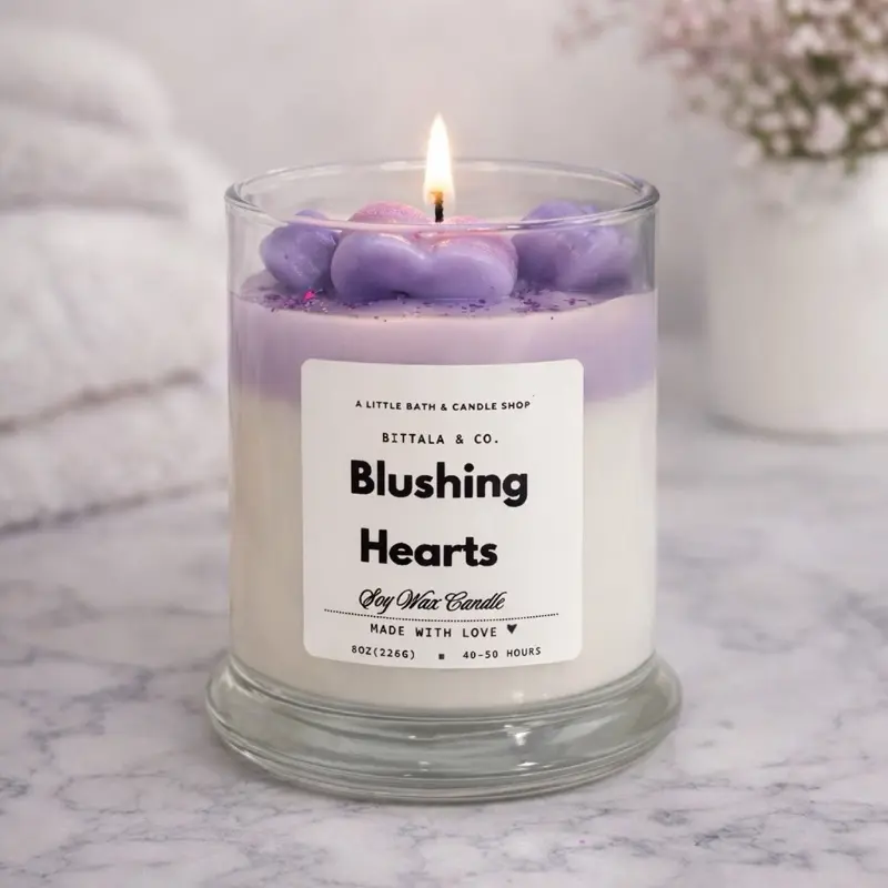 Bittala & Co. Blushing Hearts Soy Wax Candle 8oz 40-50 Hours Made with Love
