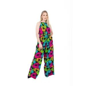 Smooth Visage Multicolor Halter Neck Ankara African Print Multicolor Palazzo Women's Jumpsuit