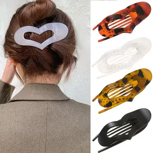 AWAYTR Flat Hair Clips for Women 4Packs Heart Shaped Flat Claw Clips Strong Styling Large Hair Clips for Thick Hair and Fine Hair Strong Hold No Slip Grip Hair Claw Clips French Duckbill Hair Clip