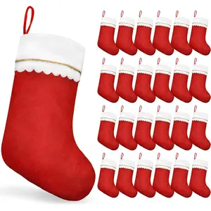 24PCS Large 19 Inch Traditional Red & White Felt Christmas Stockings Bulk with White Cuff and Gold Trim for Fireplace Mantel & Holiday Decorations