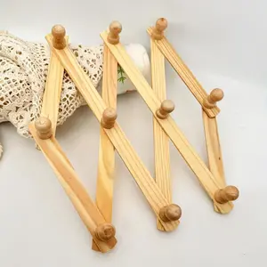 2 PCS Wooden Hanger Wall Mounted Retractable 10 Hooks Hanging Rack for Clothes Bags Towels Hats Door or Wall Mounted Storage Organizer