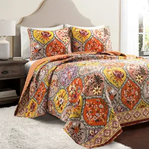Lush Decor Bohemian Flower Cotton Quilt 3 Piece Set - Reversible Floral Print Bedding for Bedroom Decor - Full/Queen & King Sizes Lush Decor Bohemian Flower Cotton Quilt 3 Piece Set - Reversible Floral Print Bedding for Bedroom Decor - Full/Queen & King Sizes