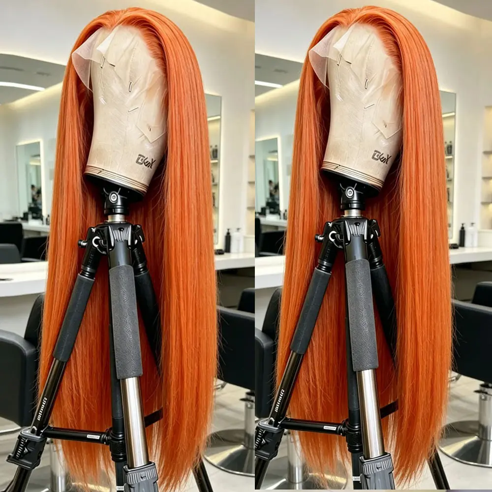 13x4 Lace Front Wig For Women Ginger Orange Long Straight Hair Wigs Pre Plucked Hairline Heat Resistant Fiber Soft Dark Orange Wig Glueless Free Part HD Lace Synthetic Lace Hair Replacement Wigs For Party & Daily Wear 28 Inch