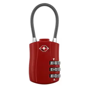TSA Approved 3-Digit Luggage Lock - Red Travel Padlock with Flexible Cable for Secure Travel - Zinc Alloy Construction