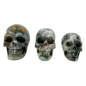 1 Count Moss Agate Skull Crystal Carving Natural Stone Gem Mining Chakra Balancing Reiki Healing Crystal Display Shopping Online Home Office Decor