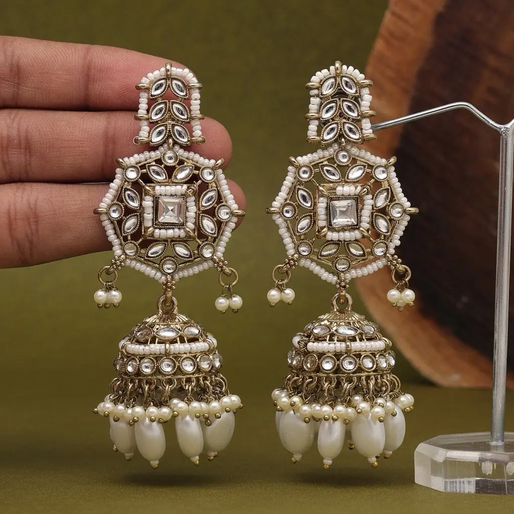 White Color Kundan Earrings