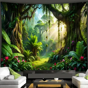 1 oversized forest park landscape tapestry wall mural - high-grade polyester printing, bright colors, not easy to wrinkle, hand-sewn edges, suitable for living room, bedroom, office decoration - including hanging clips, no installation required