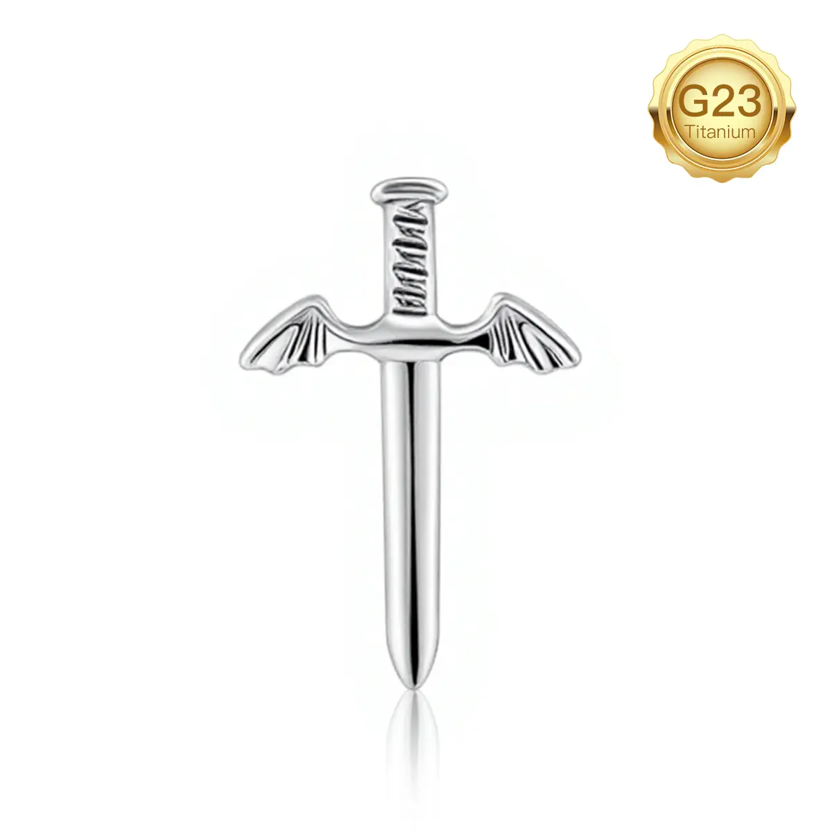 Winged Sword Titanium Flat Back Stud ,Unique Helix & Lobe Piercing Jewelry，Halloween Vibes