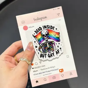 Dead Inside But Gay AF MagSafe Magnetic Phone Grip, Pride Skeleton Pop Socket Stand, Funny Rainbow Phone Holder, Goth Pride Month Gift