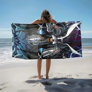 1 piece Yu-Gi-Oh!: Seto Kaiba duels with Blue-Eyes White Dragon. themed beach towel - All-season comfortable flannel blanket, modern style, suitable for sofas and beds, digitally printed pattern, super soft and warm, 100% polyester material