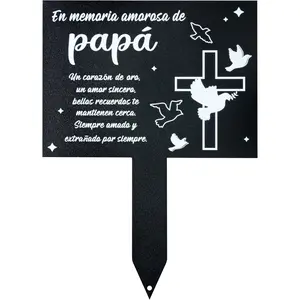 Spanish Cemetery Decorations for Grave - Spanish Papa Metal Memorial Grave Markers, Cross Garden Sympathy Plaque Stake for Dad, Father Remembrance Graveside Burial Decor Sign for Outdoor Yard