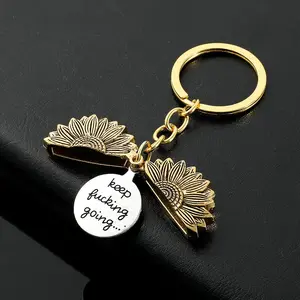 Sunflower Keychain Inspirational Gifts for Women Men Birthday valentines Gifts for Best Friend Student Graduation - Keep Fucking Going Keychain