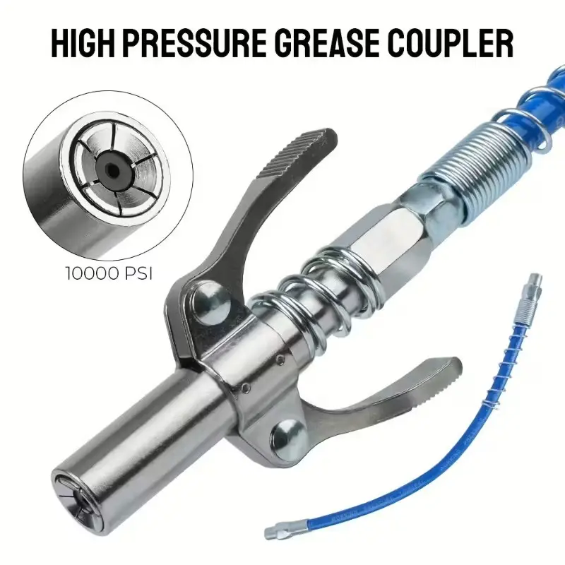 Steel Grease Gun Nozzle Set, High Pressure Grease Coupler, Manual Lubrication Pump Injector Accessories, Dual Handle Oil Nozzle, 11.8 Inch Hose, M6/m8/m10/m14