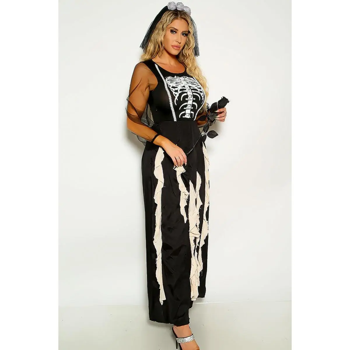Spooky Skeleton Zombie Bride Dress 2 Pc Costume